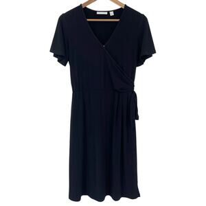 SUSAN GRAVER NWOT Liquid Knit Faux Wrap Dress Size XS Black Knee Length